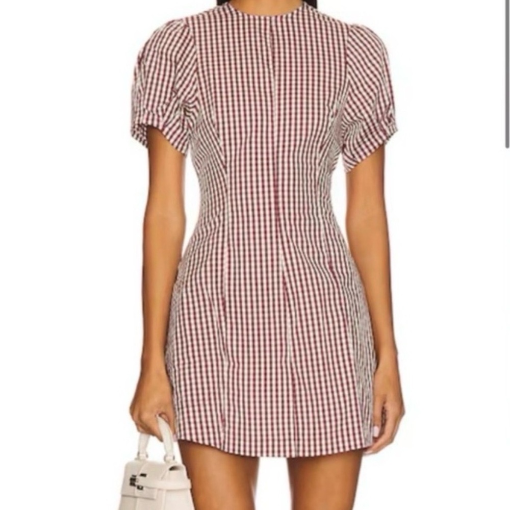 WeWoreWhat classic puff sleeve peplum gingham Dress